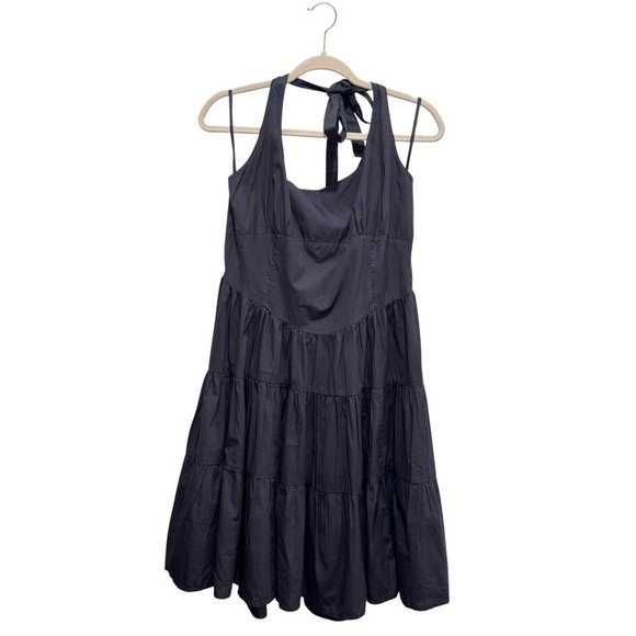 Anthropologie Celandine Cotton Poplin Bustier Halter Mini Dress Black Sz L - Picture 7 of 15